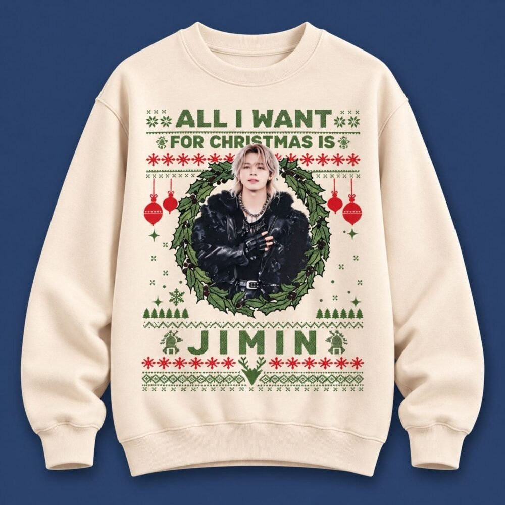 Jimin BTS Merch 2026 All I Want For Christmas Is Jimin Sweatshirt Kpop Arm Fans Gift 1 - Unicasport Jimin BTS Merch 2026 All I Want For Christmas Is Jimin Sweatshirt Kpop Arm Fans Gift