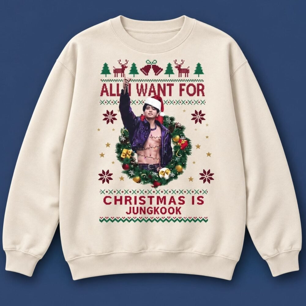 Jungkook Merch All I Want for Christmas Is Jungkook Sweatshirt BTS Army Fans Gift 1 - Unicasport Jungkook Merch All I Want for Christmas Is Jungkook Sweatshirt BTS Army Fans Gift