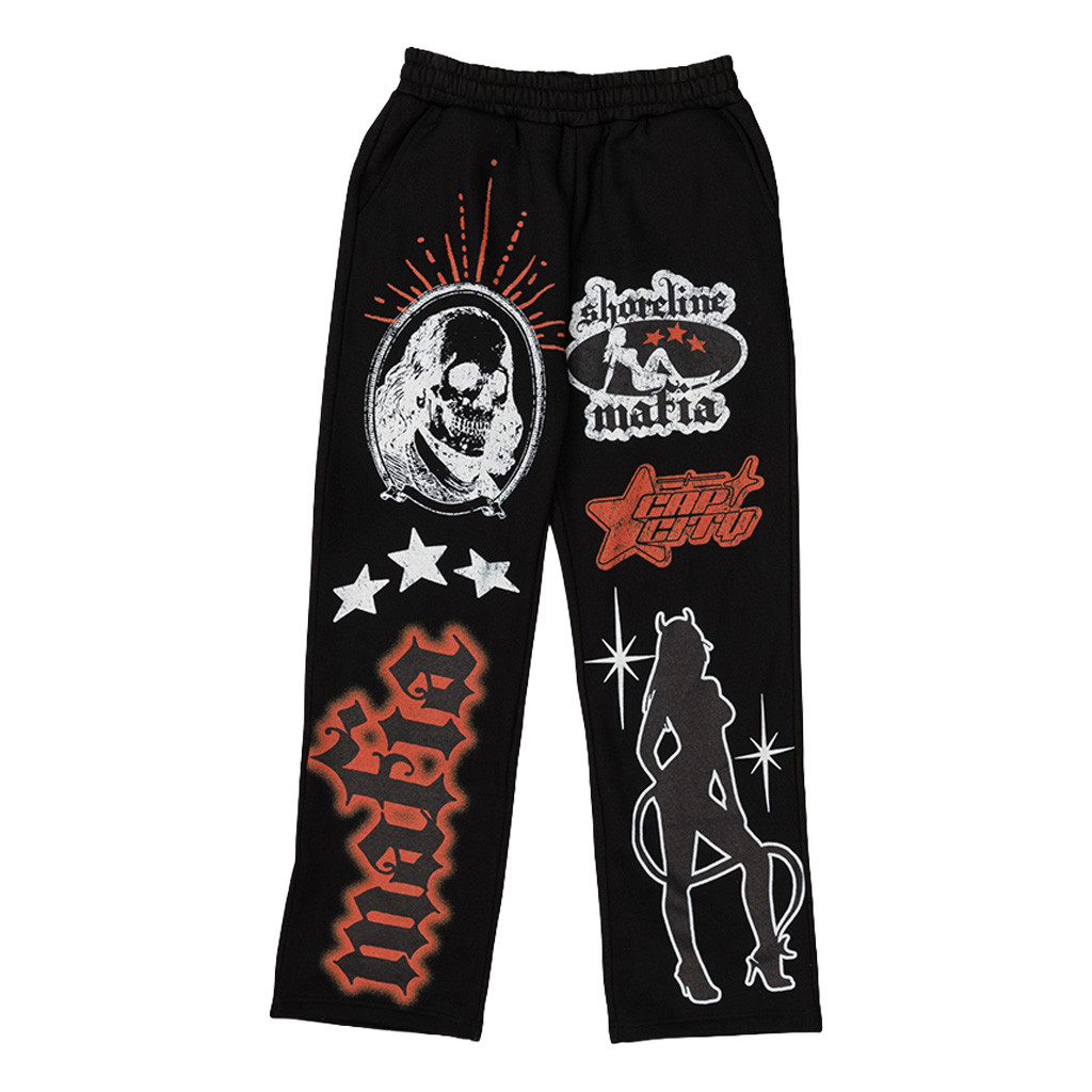 Shoreline Mafia Merch x Cap City Black Studded Sweatpants Gift For Hip Hop Lover 1 - Unicasport Shoreline Mafia Merch x Cap City Black Studded Sweatpants Gift For Hip Hop Lover