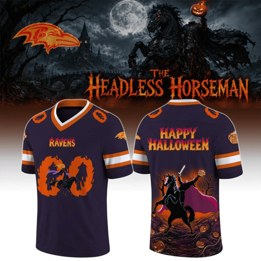 Custom Baltimore Ravens Merch Headless Horseman Halloween 2026 Football Jersey Gift For Fans 1 - Unicasport Custom Baltimore Ravens Merch Headless Horseman Halloween 2026 Football Jersey Gift For Fans