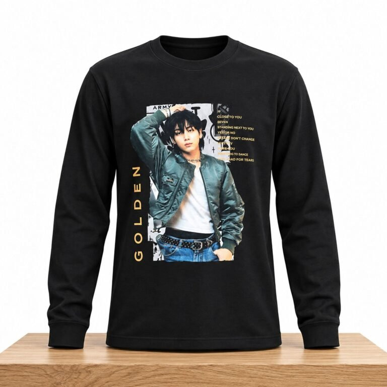 BTS Jin Merch Wearing Jungkook Golden Long Sleeve Shirt BEst Army KPOP Fans Gift Ideas