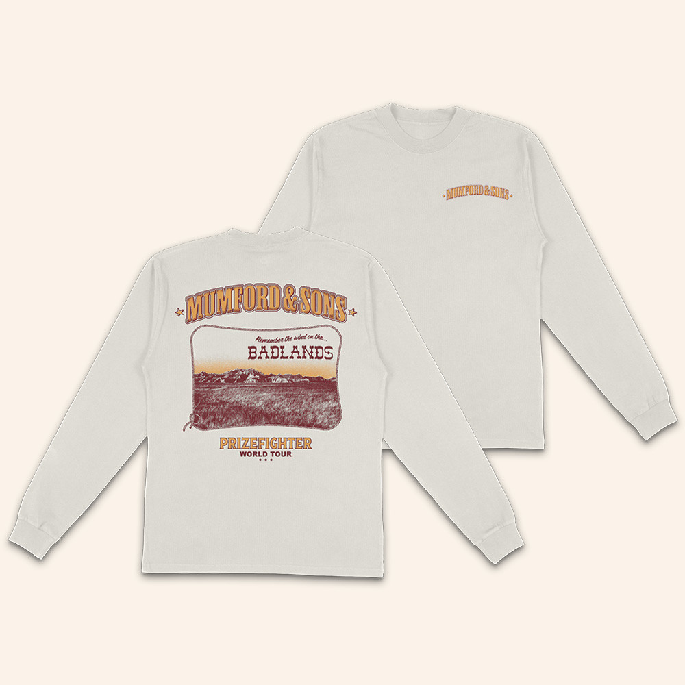 Mumford And Sons Merch Prizefighter World Tour 2026 Bone Badlands Country Long Sleeve Shirt 1 - Unicasport Mumford And Sons Merch Prizefighter World Tour 2026 Bone Badlands Country Long Sleeve Shirt