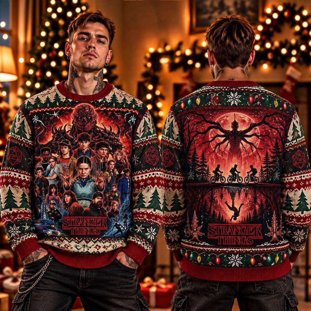 Stranger Things 5 The Last Fights All Characters Ugly Christmas Sweater Stranger Things Apparel 1 - Unicasport Stranger Things 5 The Last Fights All Characters Ugly Christmas Sweater Stranger Things Apparel