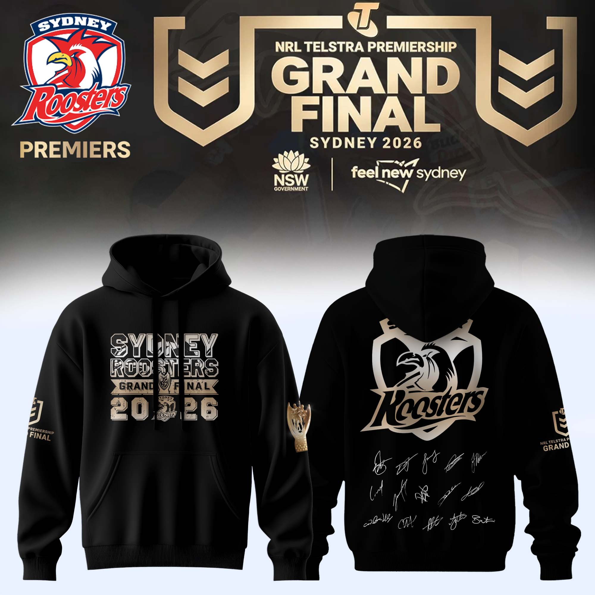 Sydney Roosters Merch 2026 NRL Premiers Signed Hoodie Sydney Roosters Apparel 1 - Unicasport Sydney Roosters Merch 2026 NRL Premiers Signed Hoodie Sydney Roosters Apparel