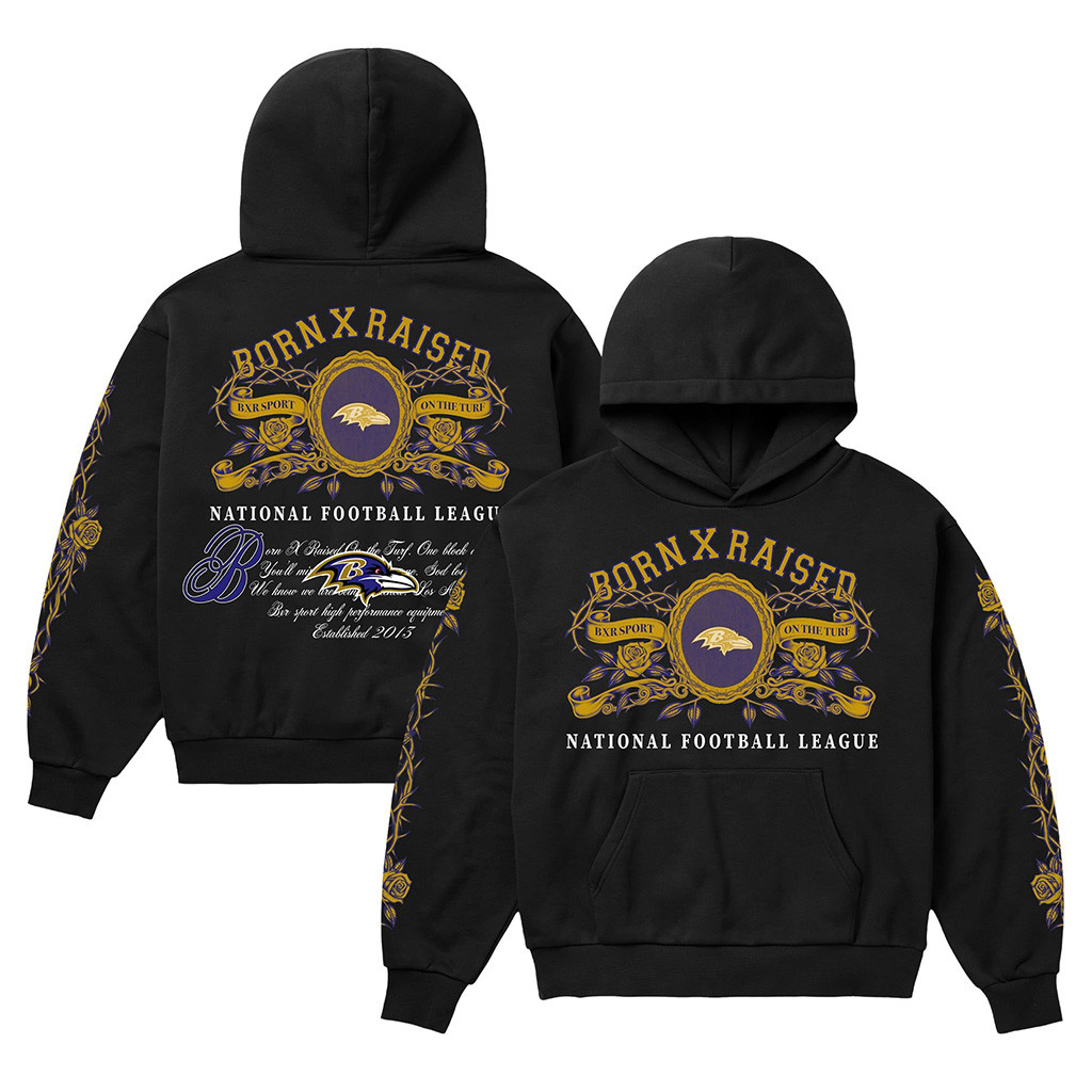 Baltimore Ravens Born X Raised NFL Merch Baltimore Ravens Crest Hoodie Football Fan Gifts 1 - Unicasport Baltimore Ravens Born X Raised NFL Merch Baltimore Ravens Crest Hoodie Football Fan Gifts