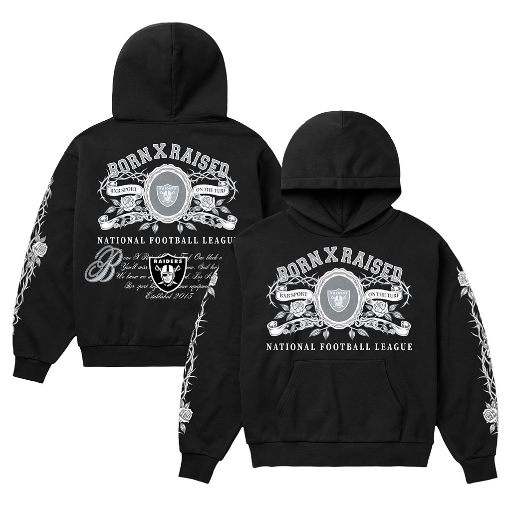 Las Vegas Raiders Born X Raised NFL Merch LV Raiders Black Crest Hoodie Football Fan Gear 1 - Unicasport Las Vegas Raiders Born X Raised NFL Merch LV Raiders Black Crest Hoodie Football Fan Gear