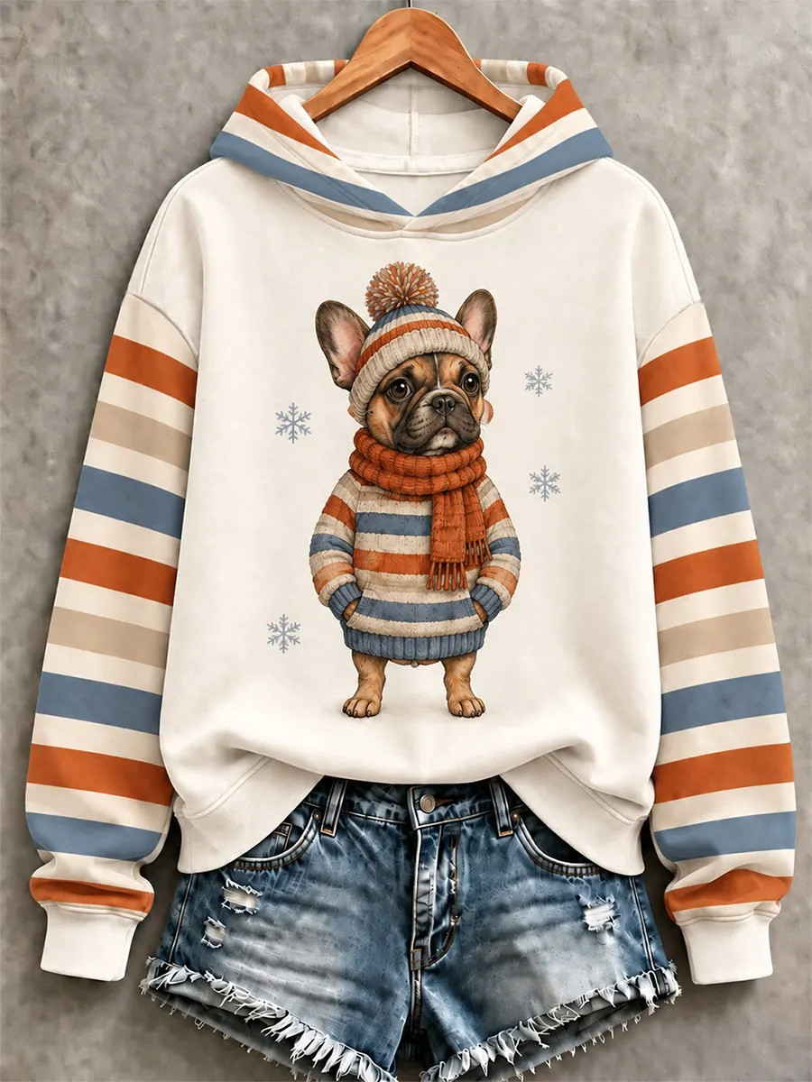 Cute Winter French Bulldog Hoodie Christmas Vacation Apparel Gifts For Frenchie Lovers 1 - Unicasport Cute Winter French Bulldog Hoodie Christmas Vacation Apparel Gifts For Frenchie Lovers