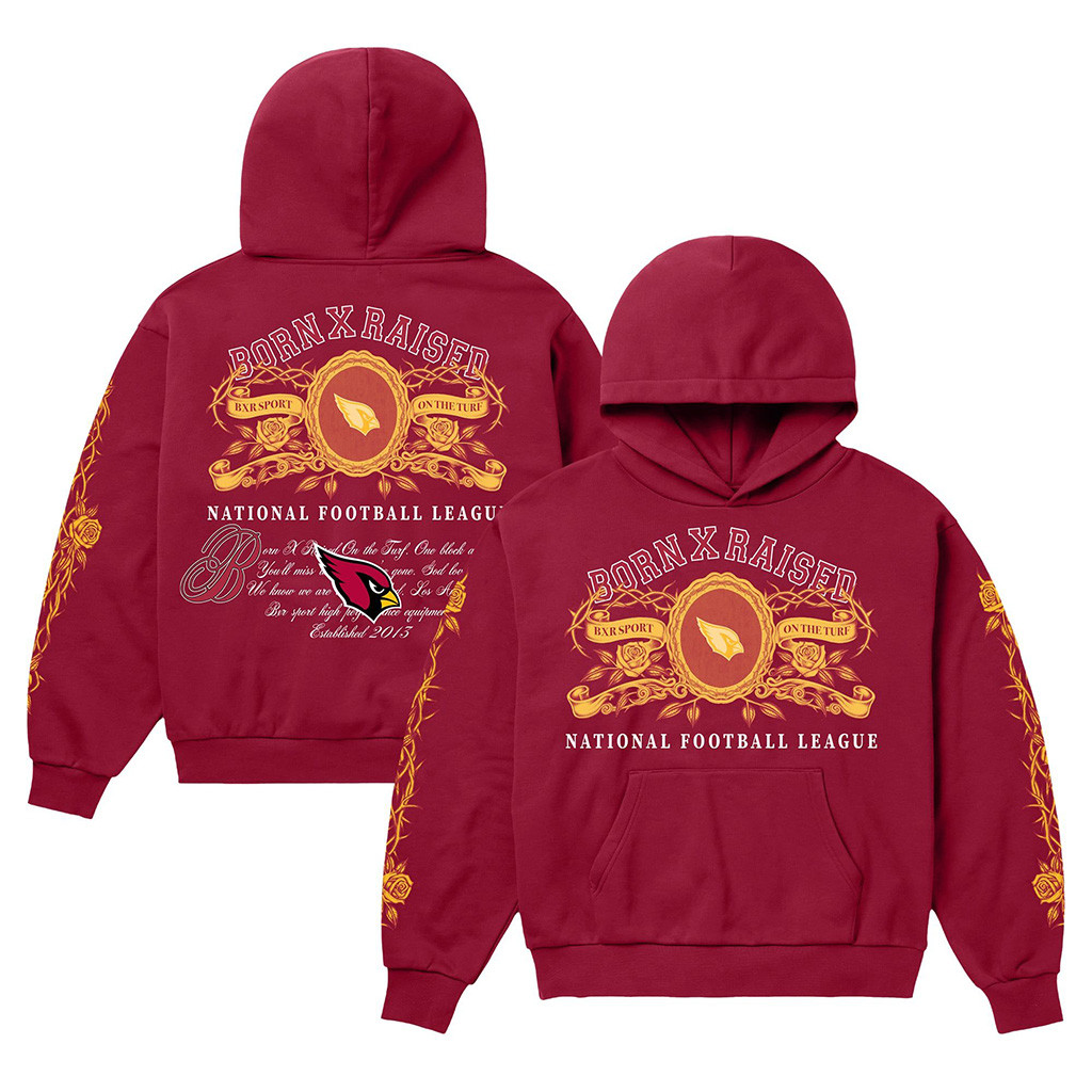 Arizona Cardinals Born X Raised NFL Merch Cardinal Crest Hoodie Gifts For Football Lovers
