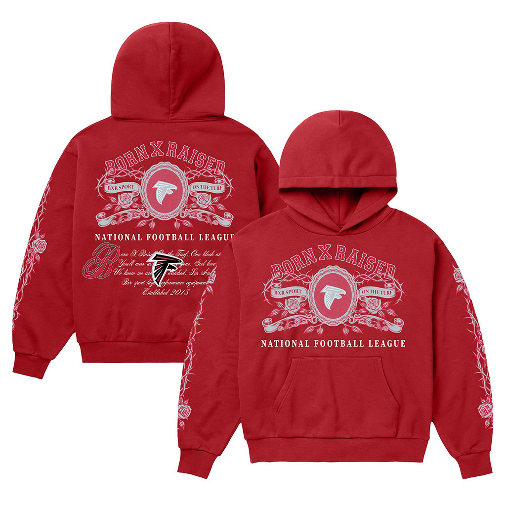 Atlanta Falcons Born X Raised NFL Merch Atlanta Falcons Crest Hoodie Football Fan Gift Ideas 1 - Unicasport Atlanta Falcons Born X Raised NFL Merch Atlanta Falcons Crest Hoodie Football Fan Gift Ideas