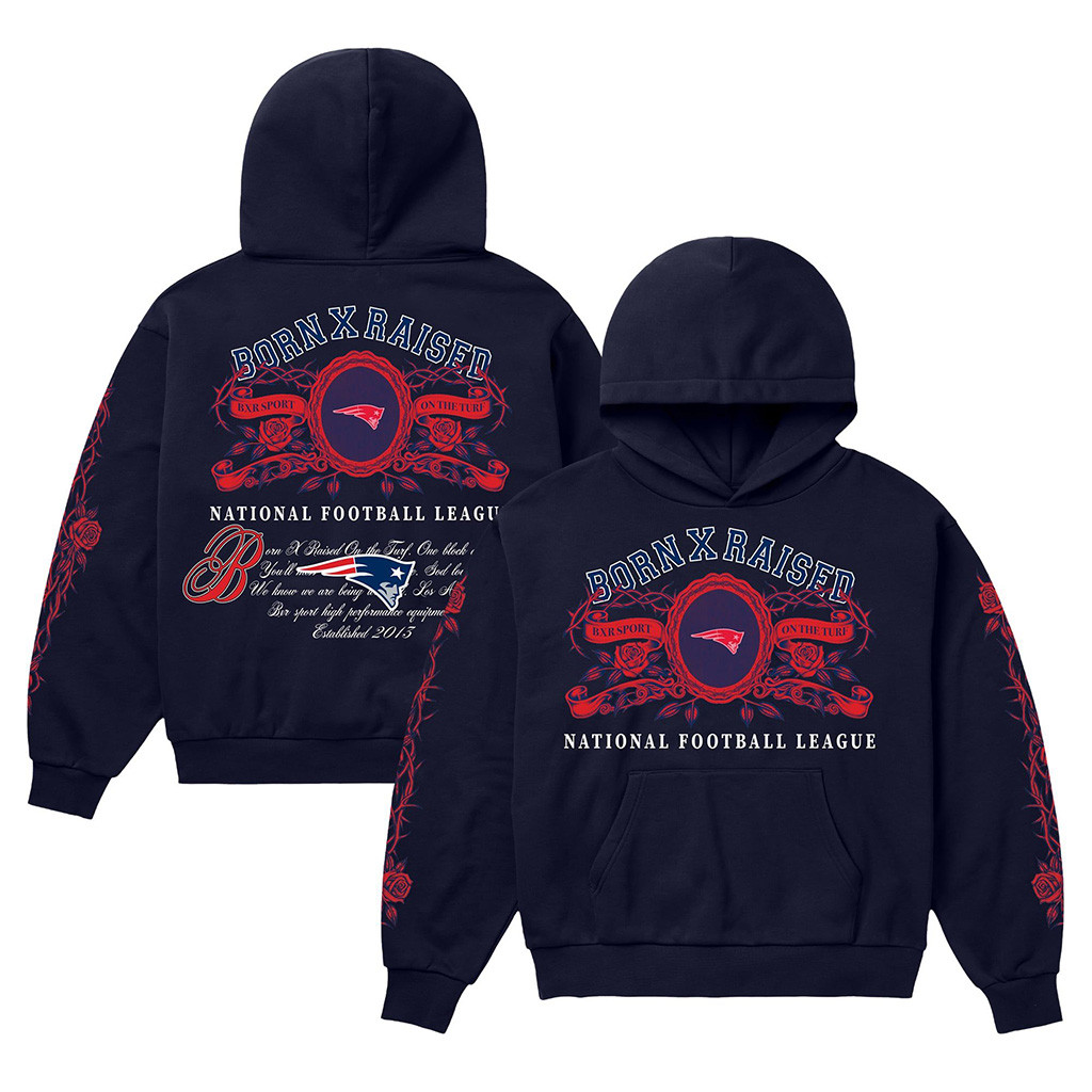 New England Patriots Born X Raised NFL Merch NE Patriots Crest Hoodie Football Related Gifts 1 - Unicasport New England Patriots Born X Raised NFL Merch NE Patriots Crest Hoodie Football Related Gifts