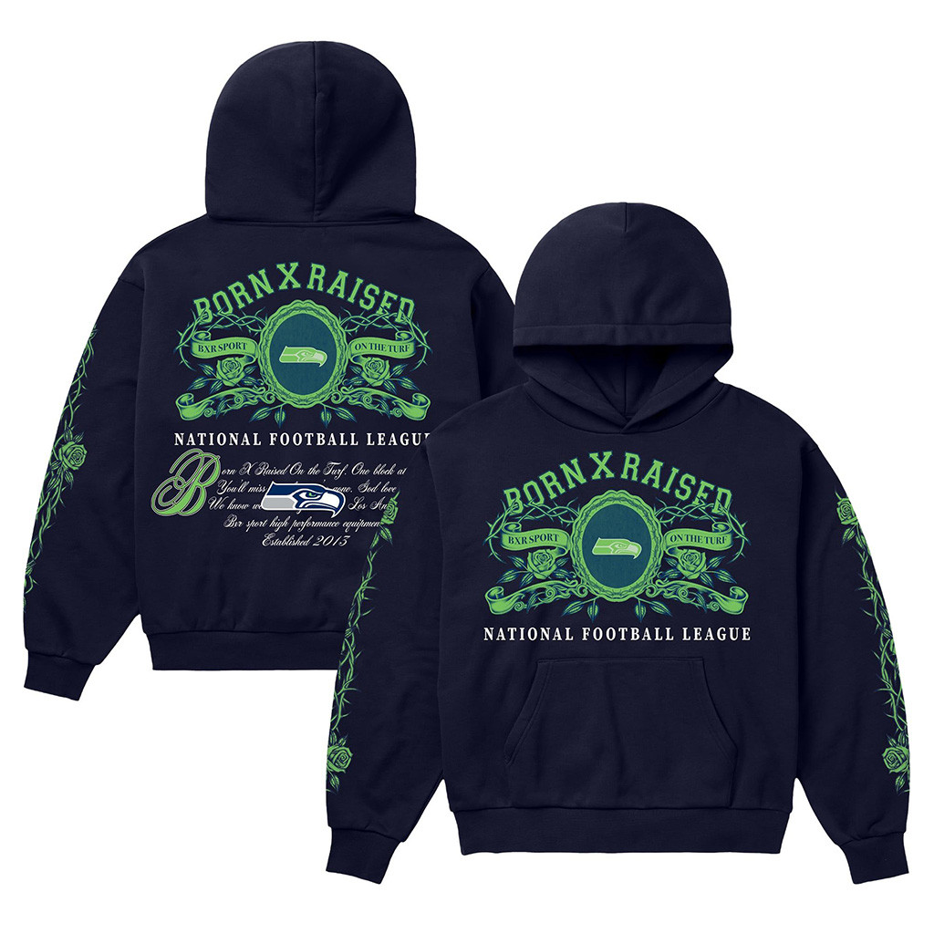 Seattle Seahawks Born X Raised NFL Merch Seattle Seahawks Crest Hoodie Football Fans Gifts
