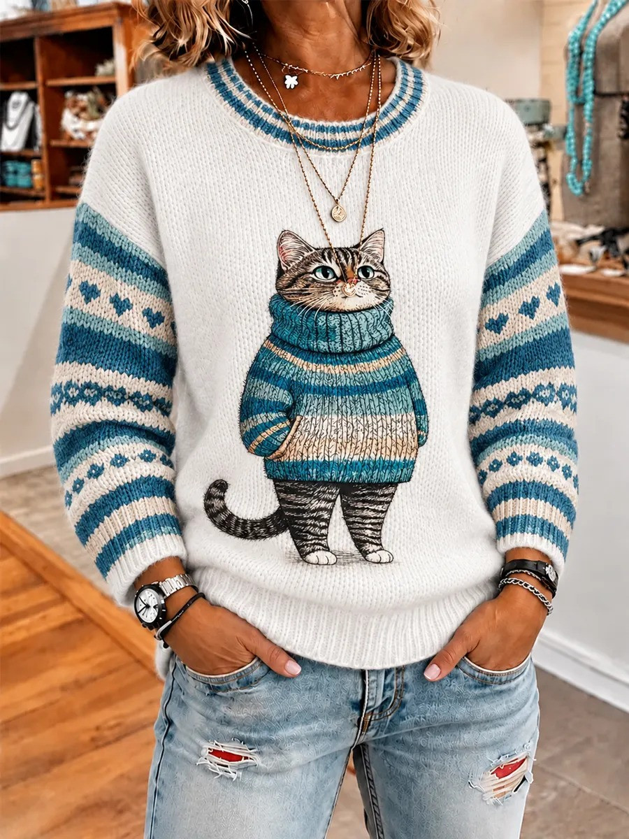 Cute Winter Tabby Cat Sweater Christmas Party Outfit Cool Gifts For Cat Lovers 1 - Unicasport Cute Winter Tabby Cat Sweater Christmas Party Outfit Cool Gifts For Cat Lovers