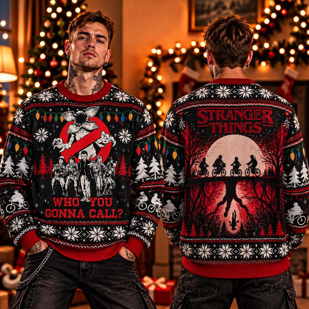 Stranger Things Santa Claus Who You Gonna Call 2026 Ugly Christmas Sweater Gifts For Stranger Things Lovers 1 - Unicasport Stranger Things Santa Claus Who You Gonna Call 2026 Ugly Christmas Sweater Gifts For Stranger Things Lovers