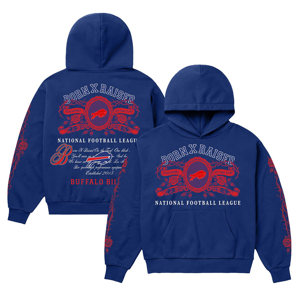Buffalo Bills Born X Raised NFL Merch Buffalo Bills Crest Hoodie Presents For Football Lovers