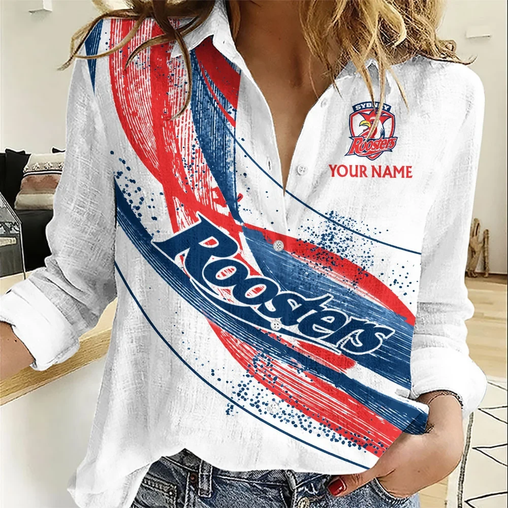 Custom Sydney Roosters Merch 2026 NRL Button Up Long Sleeve Shirt Best Fan Gear