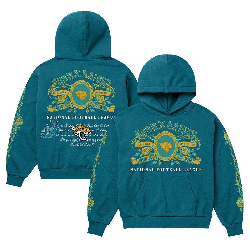 Jacksonville Jaguars Born X Raised NFL Merch Jaguars Crest Hoodie Best Football Related Gifts 1 - Unicasport Jacksonville Jaguars Born X Raised NFL Merch Jaguars Crest Hoodie Best Football Related Gifts