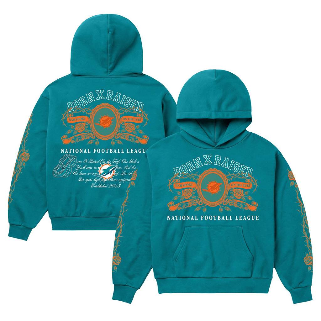 Miami Dolphins Born X Raised NFL Merch Miami Dolphins Crest Hoodie American Football Gift Ideas 1 - Unicasport Miami Dolphins Born X Raised NFL Merch Miami Dolphins Crest Hoodie American Football Gift Ideas