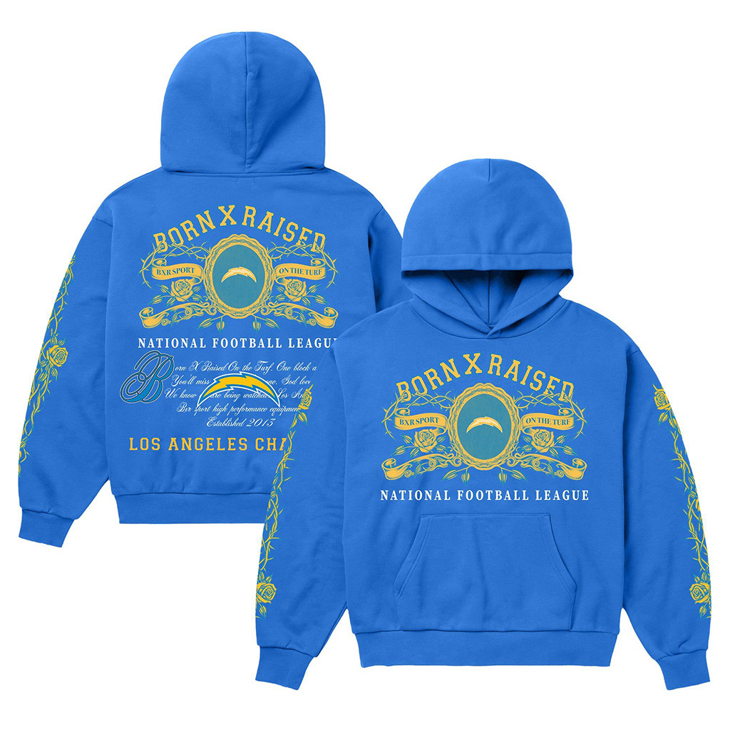 Los Angeles Chargers Born X Raised NFL Merch LA Chargers Crest Hoodie Football Gift For Fans 1 - Unicasport Los Angeles Chargers Born X Raised NFL Merch LA Chargers Crest Hoodie Football Gift For Fans