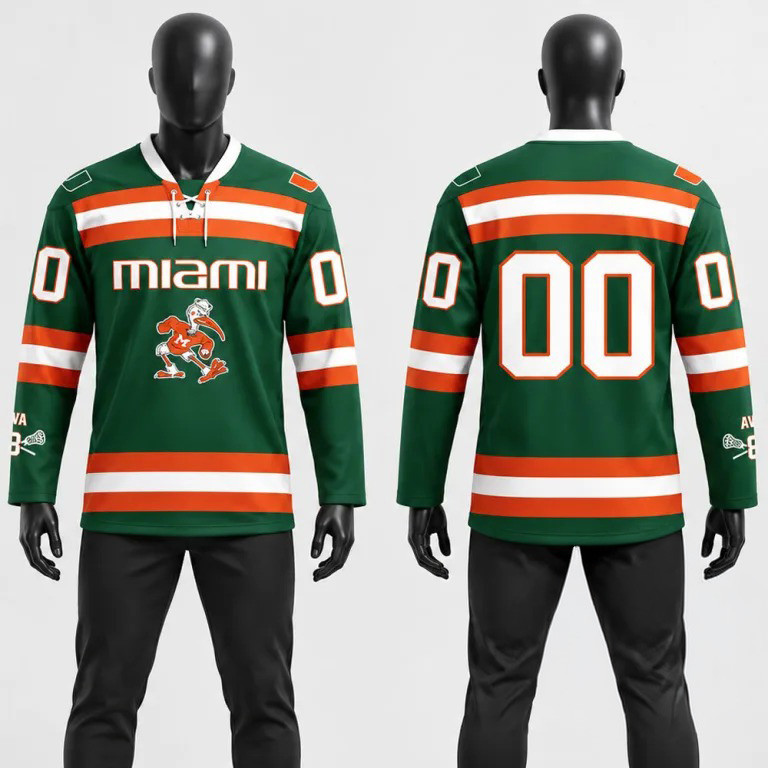 Custom Miami Hurricanes Sebastian Merch The Ibis Green Hockey Jersey Shirt Gift For Bestie 1 - Unicasport Custom Miami Hurricanes Sebastian Merch The Ibis Green Hockey Jersey Shirt Gift For Bestie