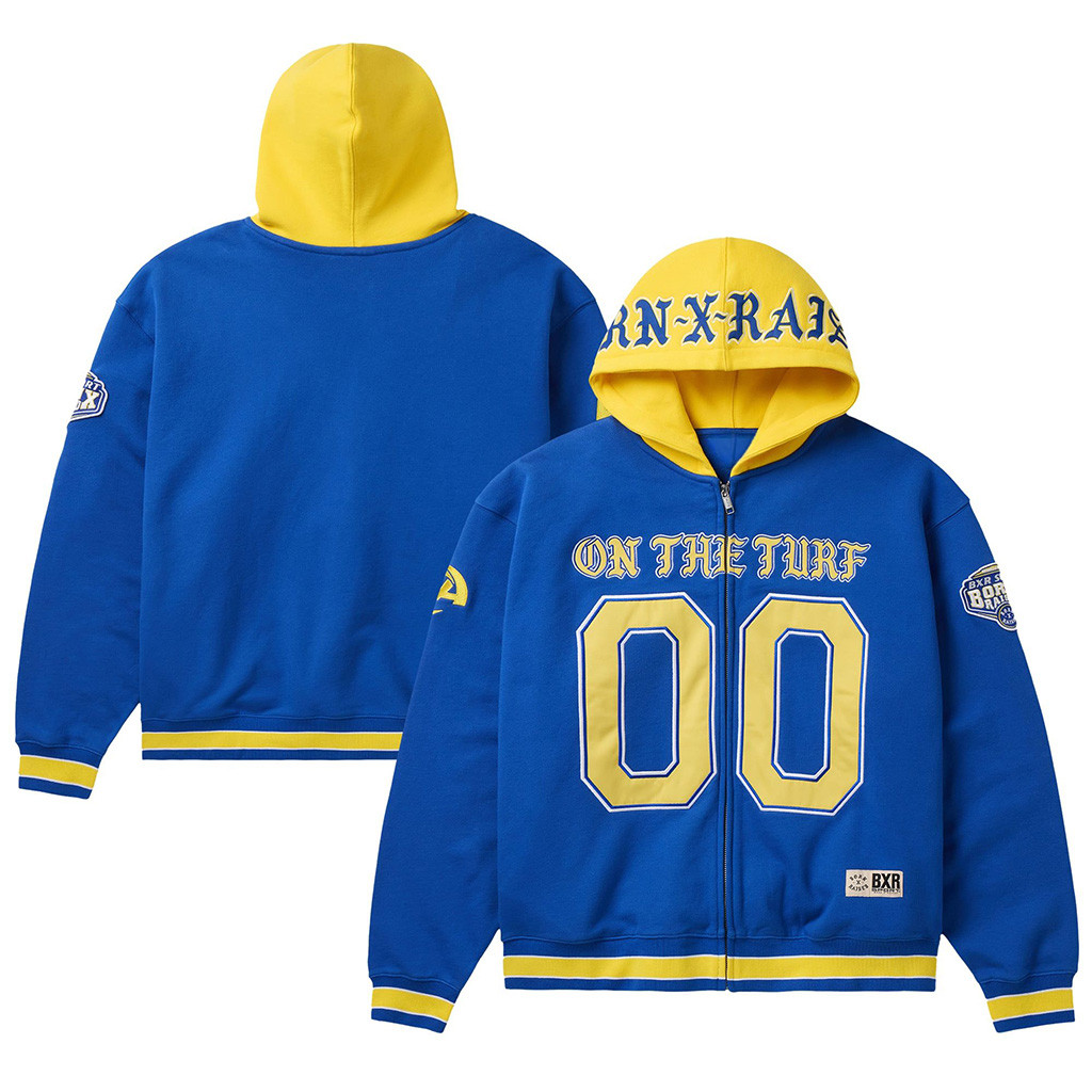 Los Angeles Rams Born X Raised NFL Merch LA Rams On The Turf Zip Hoodie Best Football Gifts