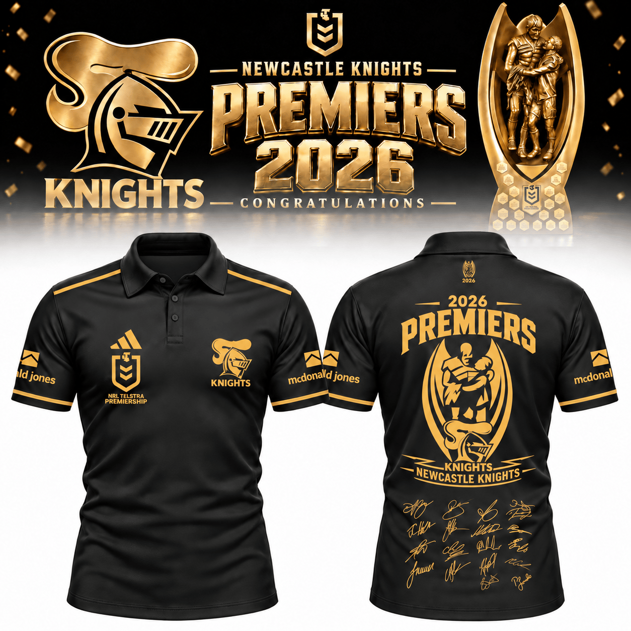 Newcastle Knights Merch 2026 NRL Premiers Polo Shirt Newcastle Knights Clothing Fan Gear