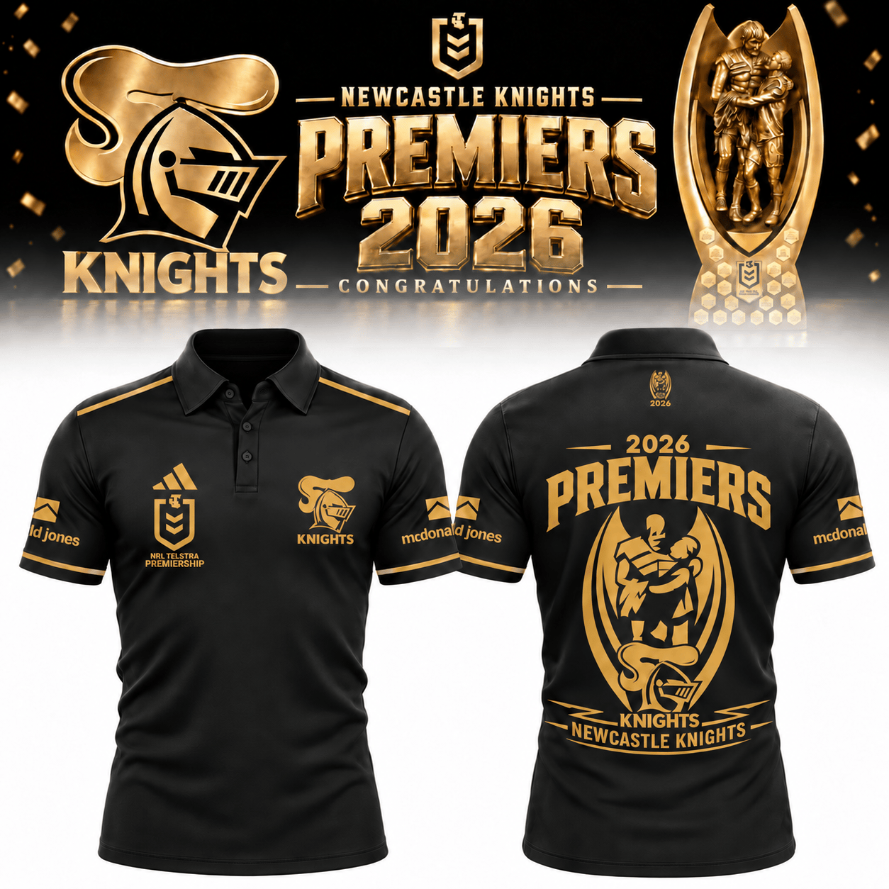 Newcastle Knights Merch 2026 NRL Premiers Polo Shirt Presents For Rugby Lovers