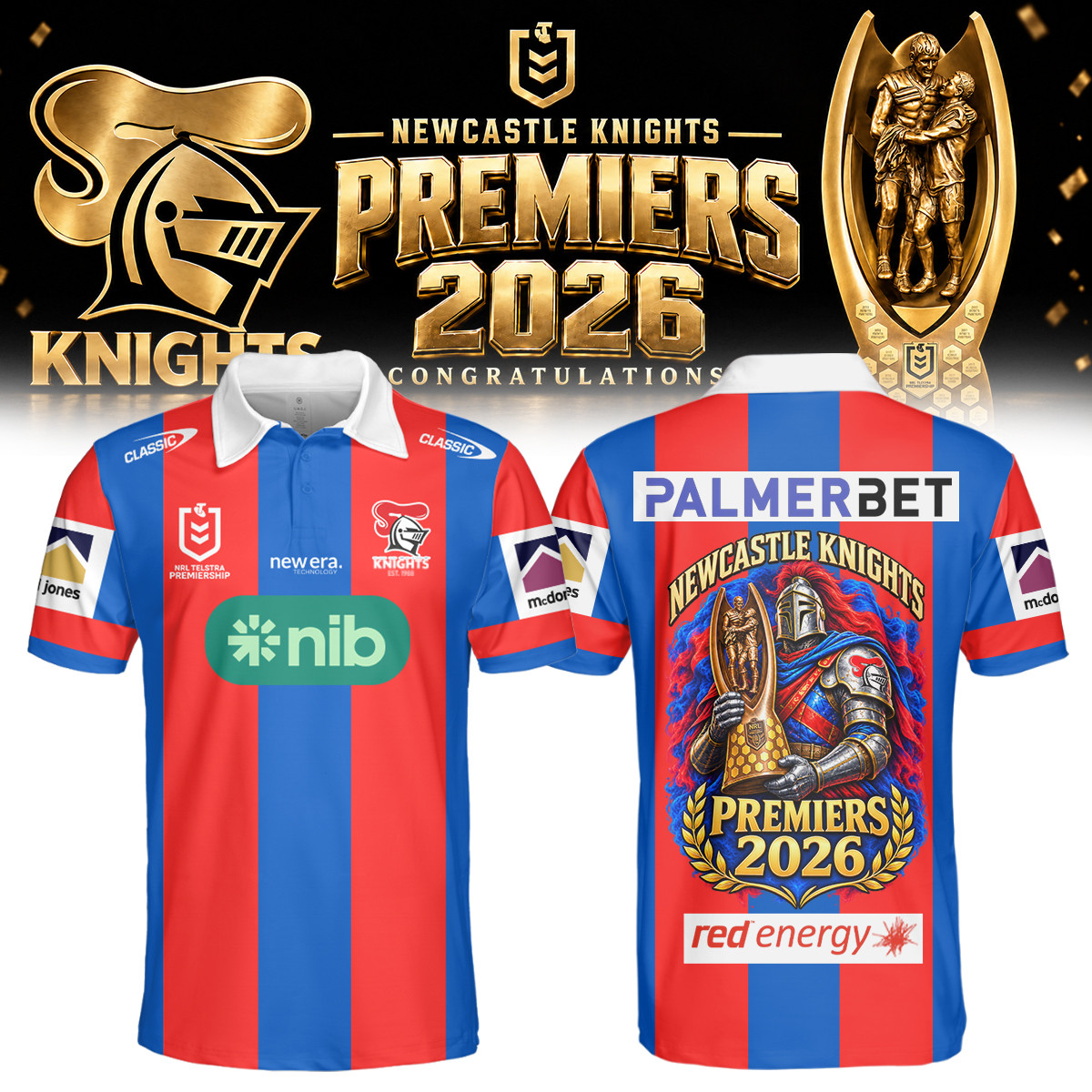 Newcastle Knights Merch 2026 NRL Premiers Polo Shirt Presents Idea For Rugby Lover