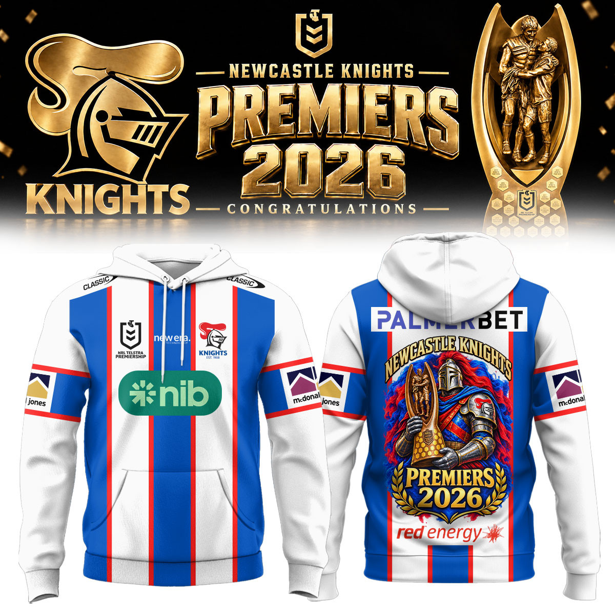 Newcastle Knights Merch 2026 NRL Premiers Hoodie Presents For Newcastle Knights Lovers