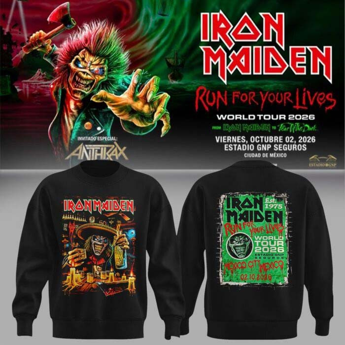 Iron Maiden Merch Mexico City 2026 RUn For Your Lives Black Sweatshirt Gift For Rock Lover 1 - Unicasport Iron Maiden Merch Mexico City 2026 RUn For Your Lives Black Sweatshirt Gift For Rock Lover