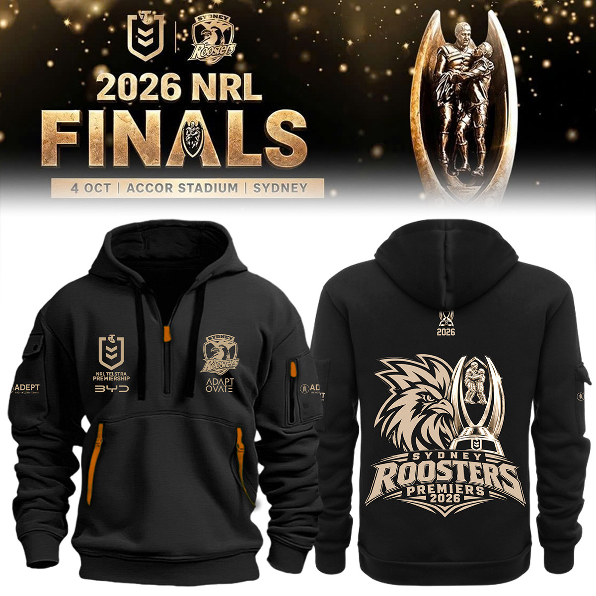 Sydney Roosters Merch 2026 NRL Premiers Half Zip Hoodie Present Idea For Him 1 - Unicasport Sydney Roosters Merch 2026 NRL Premiers Half Zip Hoodie Present Idea For Him