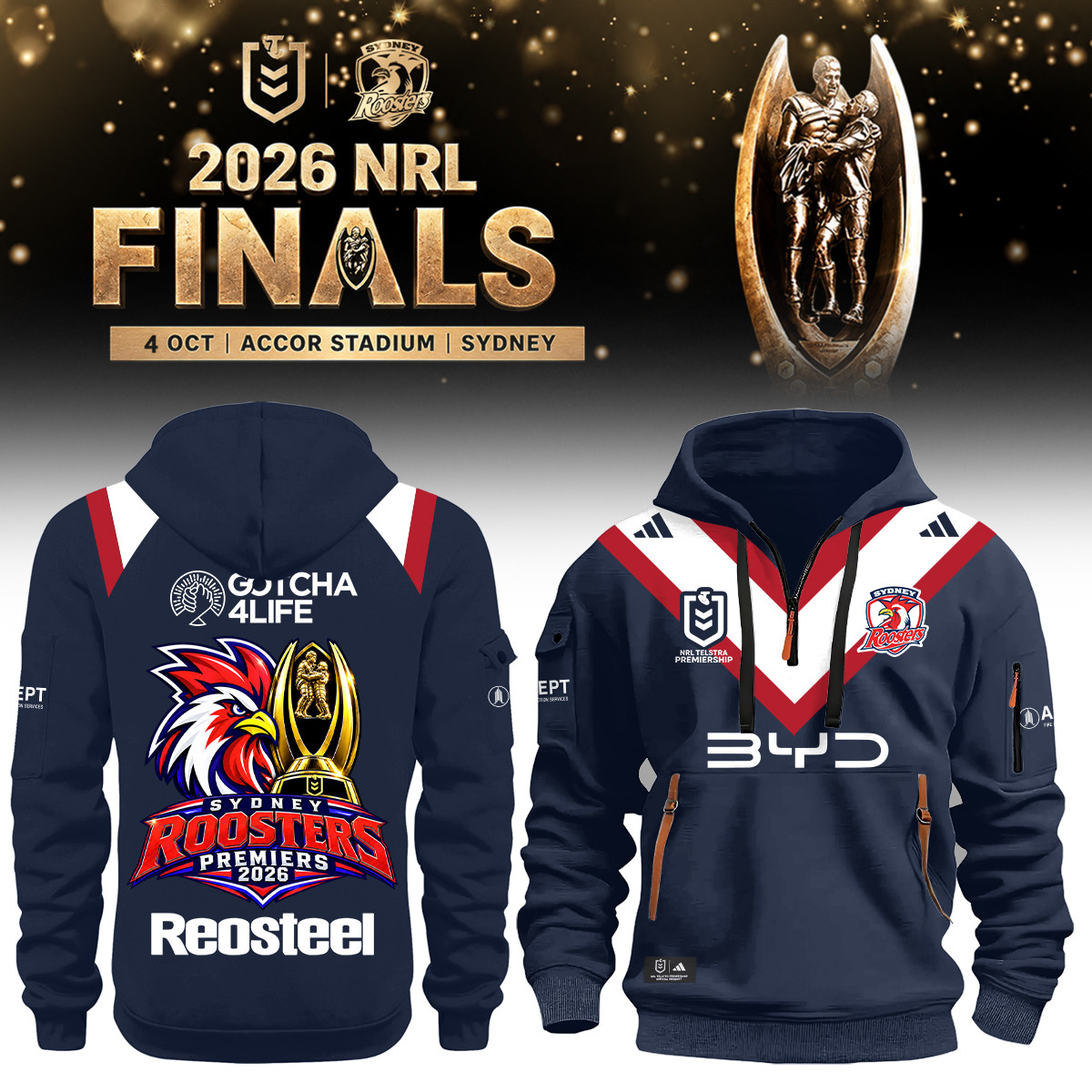 Sydney Roosters Merch 2026 NRL Premiers Half Zip Hoodie Rugby Fan Gear 1 - Unicasport Sydney Roosters Merch 2026 NRL Premiers Half Zip Hoodie Rugby Fan Gear