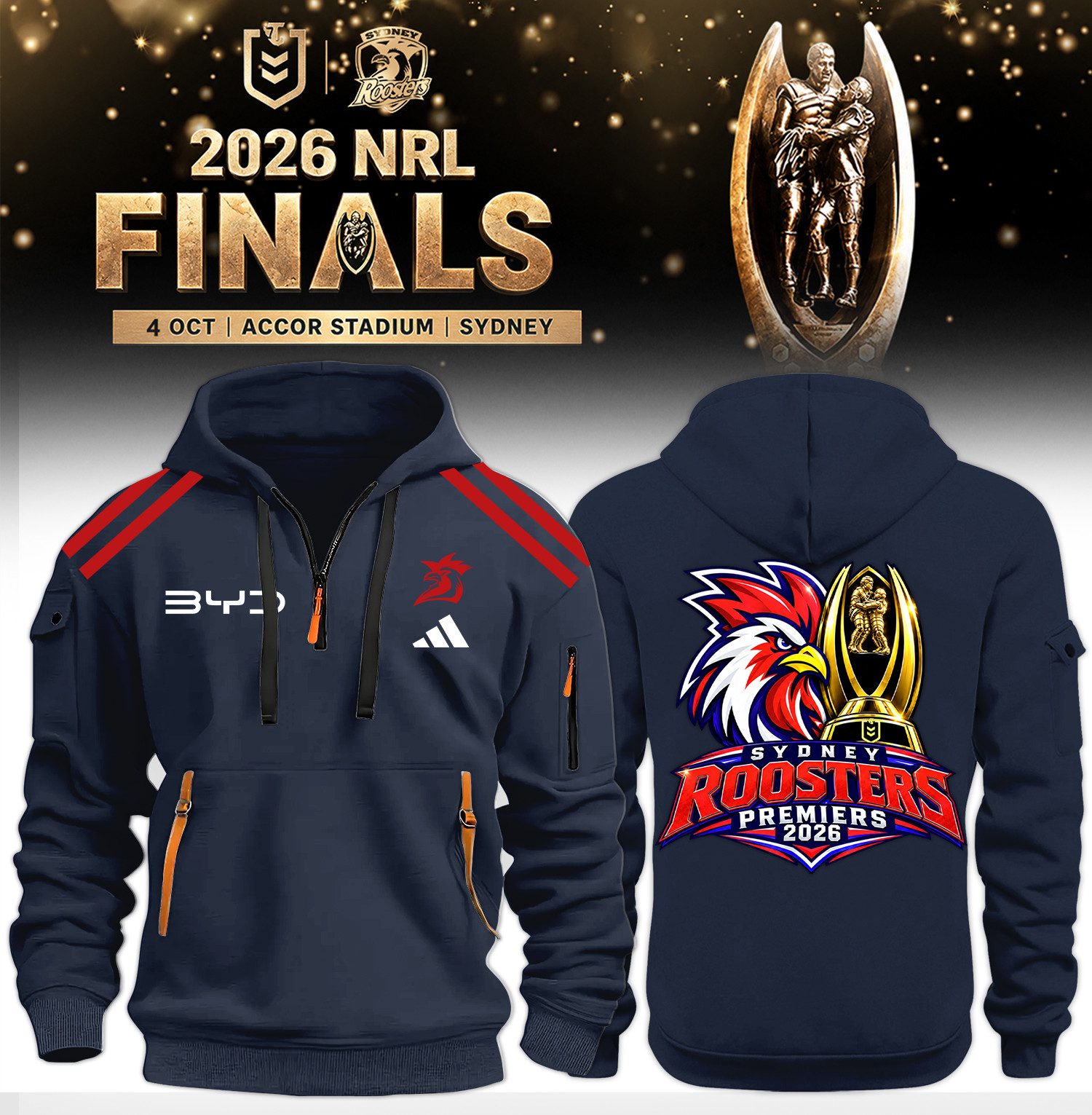 Sydney Roosters Merch 2026 NRL Premiers Half Zip Hoodie Rugby Lover Presents 1 - Unicasport Sydney Roosters Merch 2026 NRL Premiers Half Zip Hoodie Rugby Lover Presents