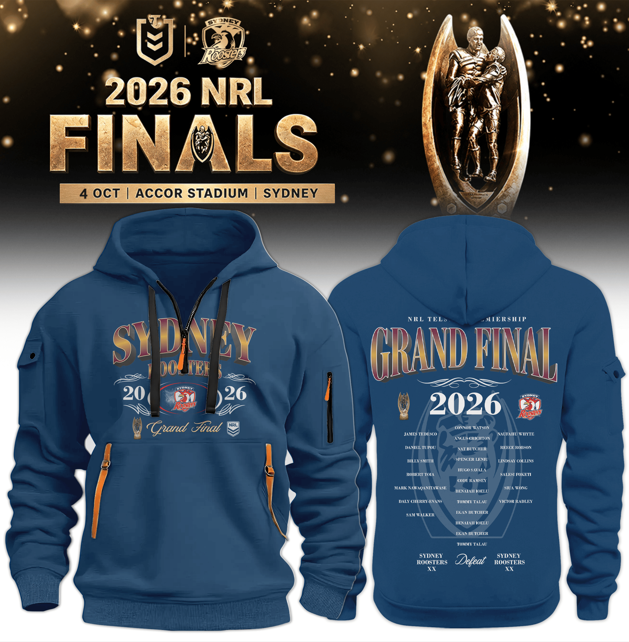 Sydney Roosters Merch 2026 NRL Premiers Half Zip Hoodie Sydney Roosters Apparel 1 - Unicasport Sydney Roosters Merch 2026 NRL Premiers Half Zip Hoodie Sydney Roosters Apparel