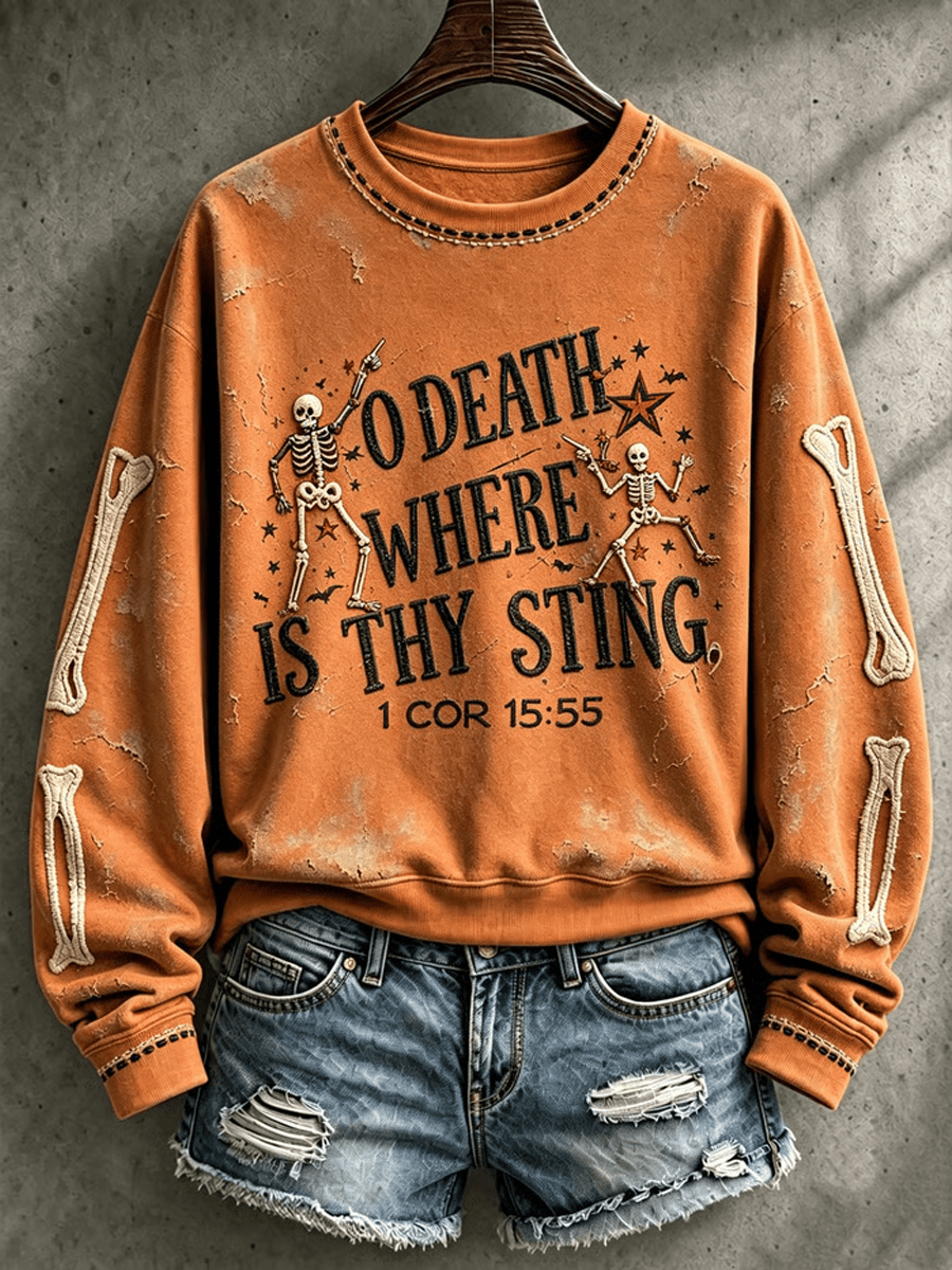 O Death Where Is Thy Sting Sweatshirt Vintage Gothic Skeleton Apparel Gifts For Holiday Lover
