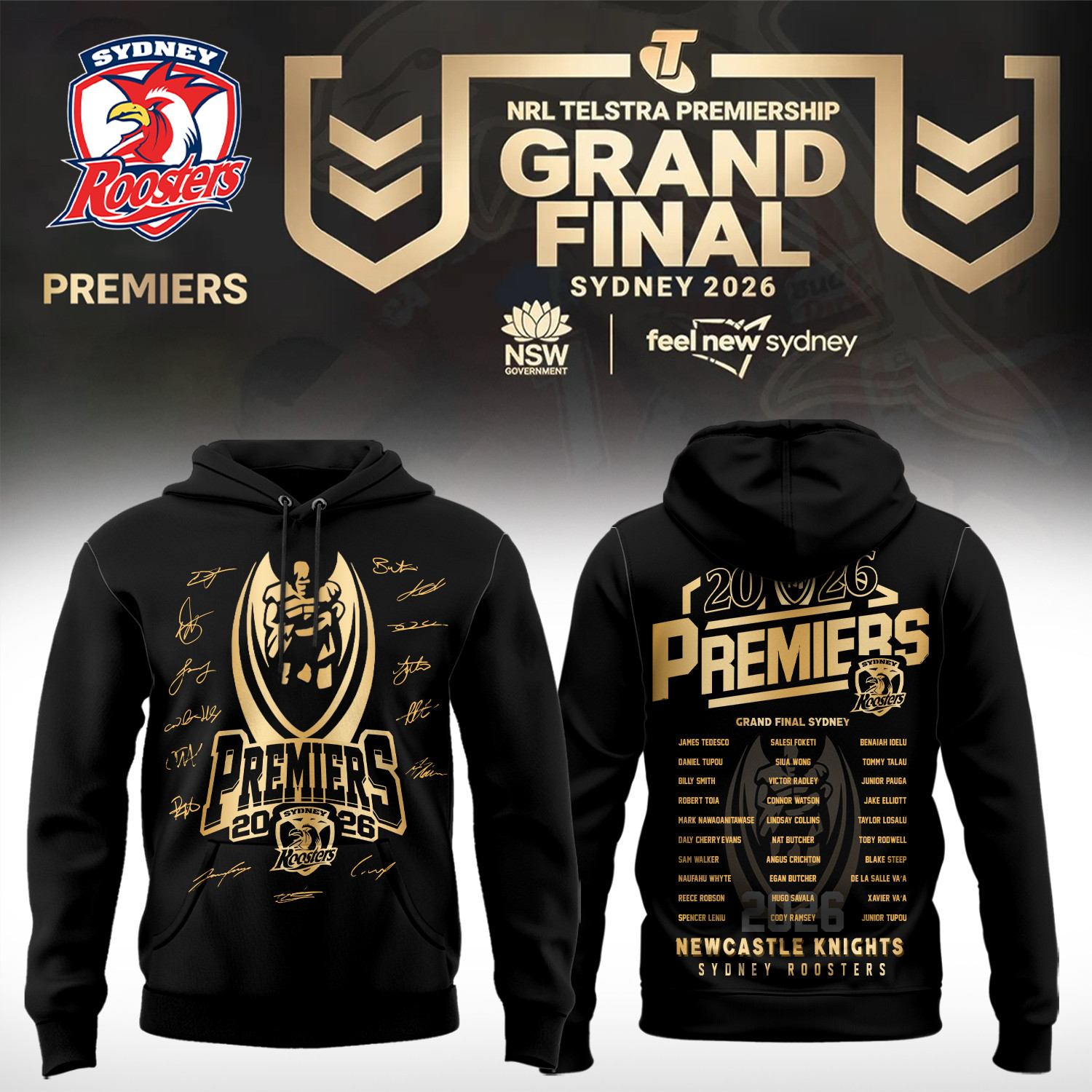 Sydney Roosters Merch 2026 NRL Premiers Hoodie Sydney Roosters Gear Gifts For Him