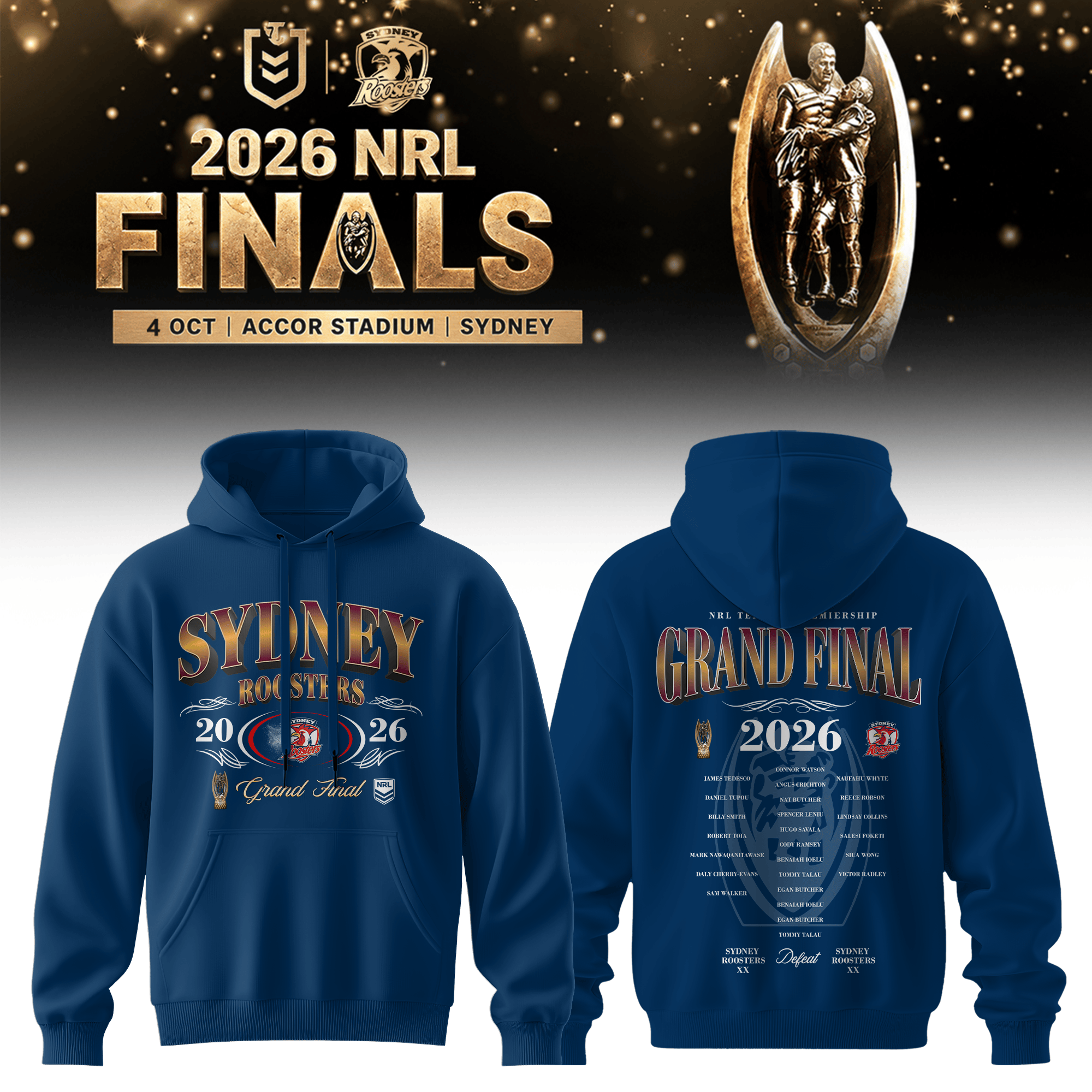 Sydney Roosters Merch 2026 NRL Premiers Hoodie Sydney Roosters Hooded Sweatshirt Fan Gears 1 - Unicasport Sydney Roosters Merch 2026 NRL Premiers Hoodie Sydney Roosters Hooded Sweatshirt Fan Gears
