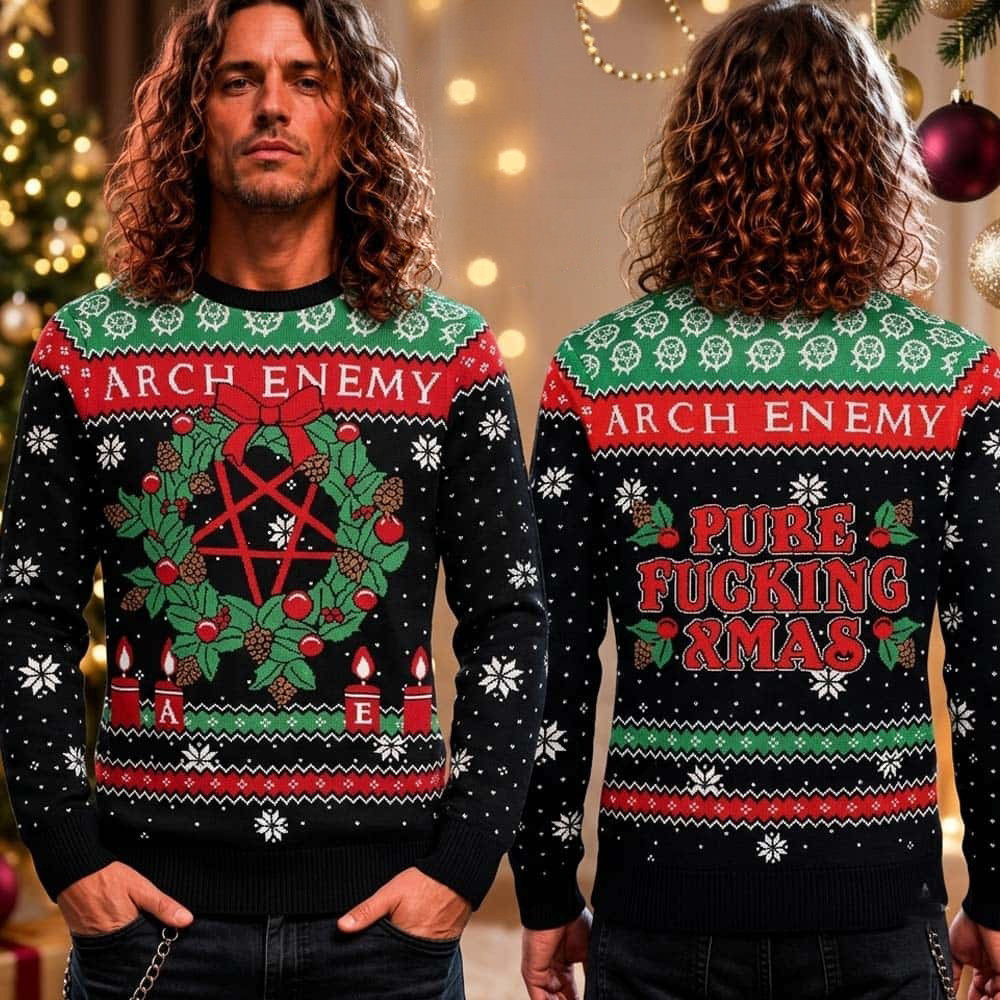 Arch Enemy Band Merch Pentagram Christmas Wreath Pure Fucking Ugly Christmas Sweater Gift For Fan 1 - Unicasport Arch Enemy Band Merch Pentagram Christmas Wreath Pure Fucking Ugly Christmas Sweater Gift For Fan