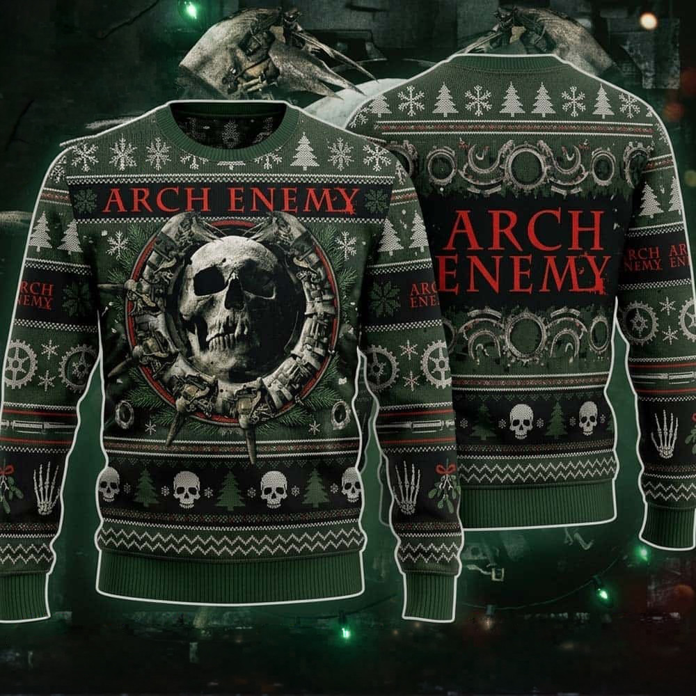 Arch Enemy Merch Doomsday Machine Skull Pine Ugly Christmas Sweater Xmas Gift For Fan 1 - Unicasport Arch Enemy Merch Doomsday Machine Skull Pine Ugly Christmas Sweater Xmas Gift For Fan
