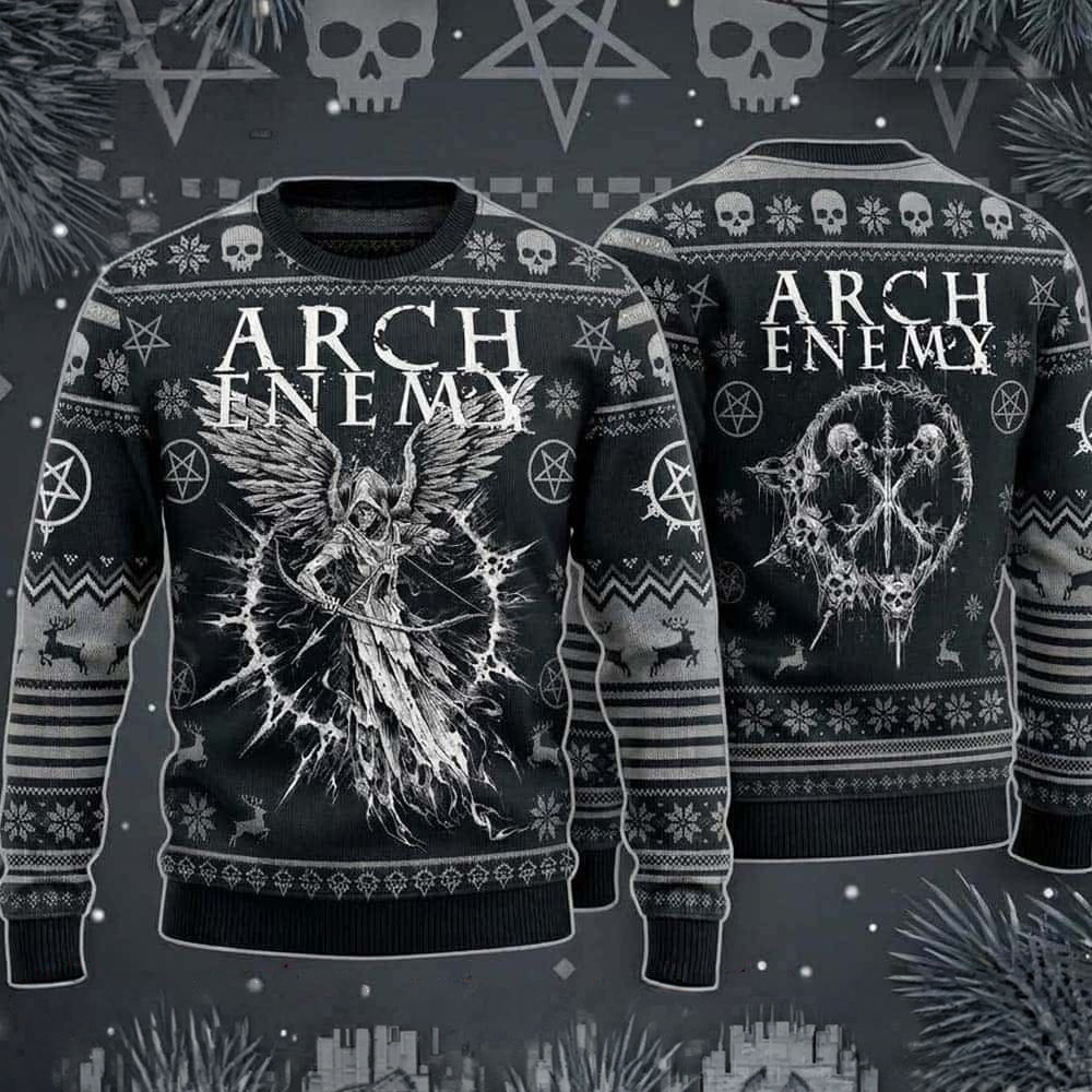 Arch Enemy Metalcore Band Merch Angelic Reaper Skull Ugly Christmas Sweater Gift For Fan 1 - Unicasport Arch Enemy Metalcore Band Merch Angelic Reaper Skull Ugly Christmas Sweater Gift For Fan
