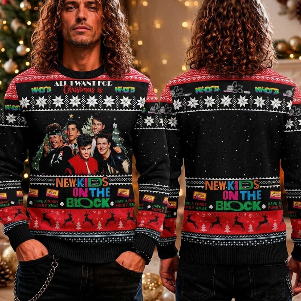 New Kids On The Block Merch All I Want For Christmas Is NKOTB Ugly Christmas Sweater Dad Gift 1 - Unicasport New Kids On The Block Merch All I Want For Christmas Is NKOTB Ugly Christmas Sweater Dad Gift