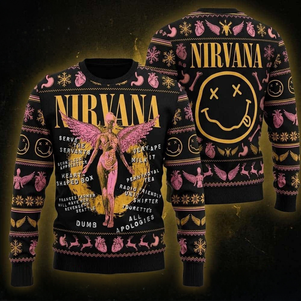 Nirvana Merch In Utero Album Artwork Winged Angel Ugly Christmas Sweater Gift For Nirvana Fan 1 - Unicasport Nirvana Merch In Utero Album Artwork Winged Angel Ugly Christmas Sweater Gift For Nirvana Fan