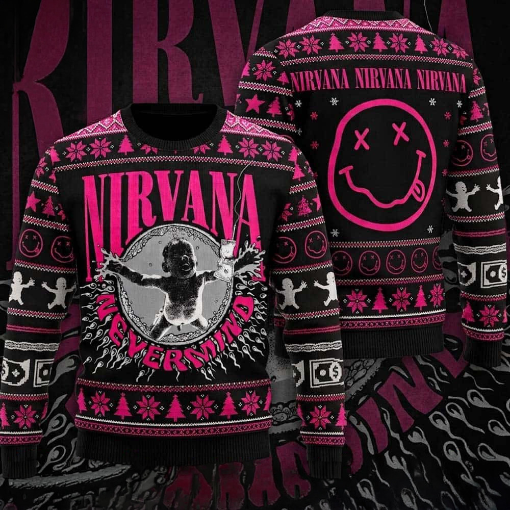 Nirvana Merch Nevermind Album Baby Dollar Bill Smiley Ugly Christmas Sweater Gift For Fan 1 - Unicasport Nirvana Merch Nevermind Album Baby Dollar Bill Smiley Ugly Christmas Sweater Gift For Fan