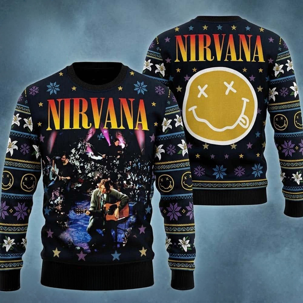 Nirvana Rock Band Merch Kurt Cobain MTV Unplugged Ugly Christmas Sweater Xmas Fan Gift 1 - Unicasport Nirvana Rock Band Merch Kurt Cobain MTV Unplugged Ugly Christmas Sweater Xmas Fan Gift
