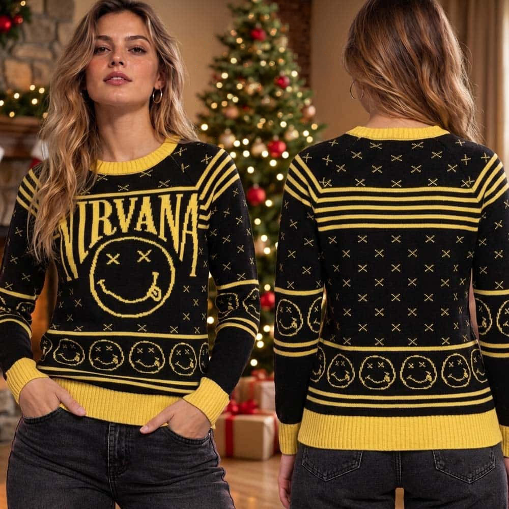 Nirvana Smiley Face Band Merch Ugly Christmas Sweater Xmas Gift For Fan 1 - Unicasport Nirvana Smiley Face Band Merch Ugly Christmas Sweater Xmas Gift For Fan