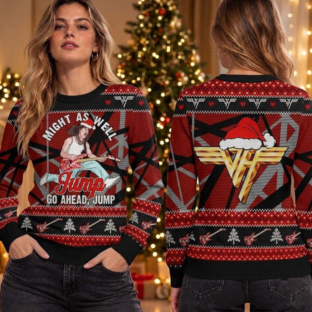 Van Halen Merch Eddie Jump Might As Well Go Ahead Jump Logo Guitar Ugly Christmas Sweater Xmas Gift 1 - Unicasport Van Halen Merch Eddie Jump Might As Well Go Ahead Jump Logo Guitar Ugly Christmas Sweater Xmas Gift
