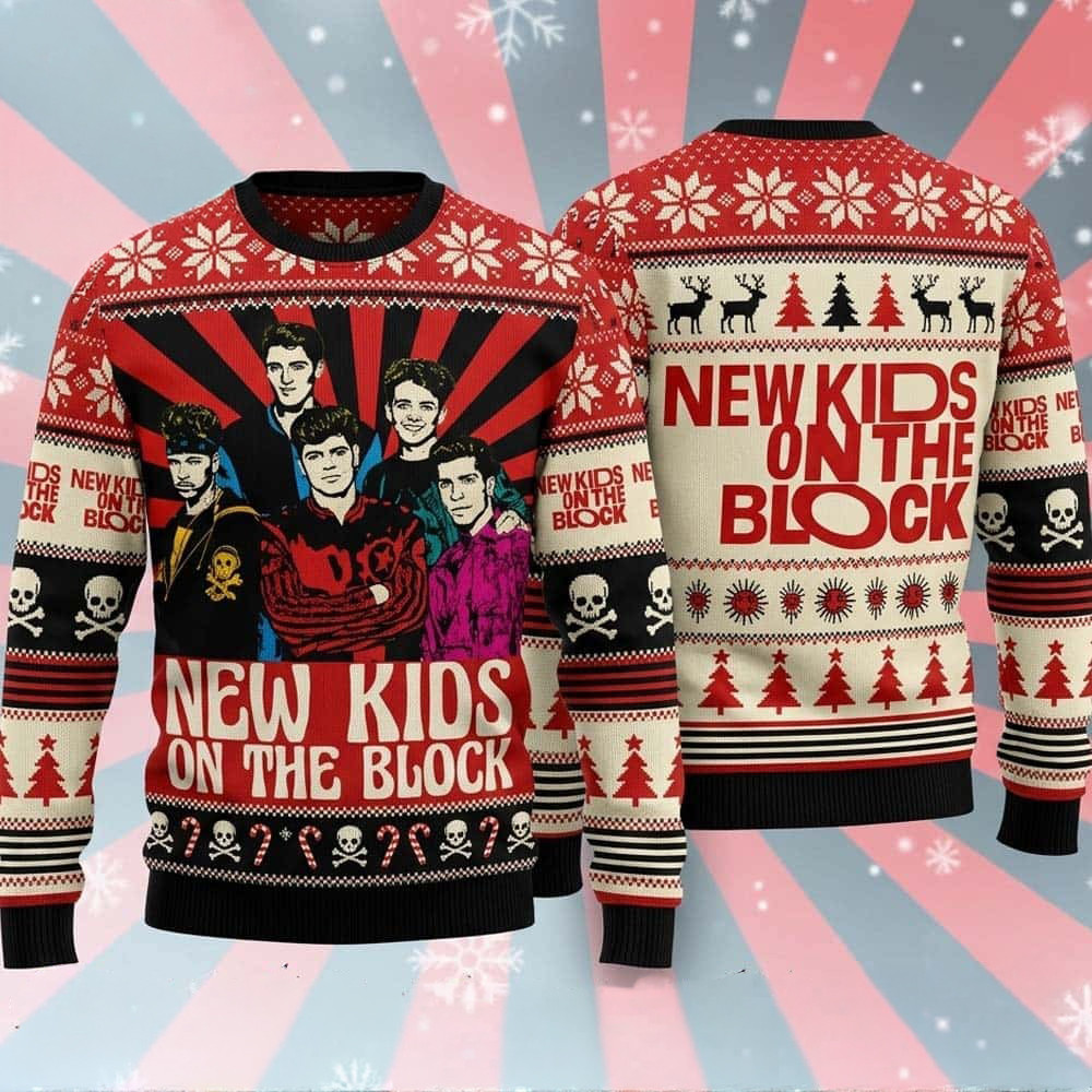 New Kids On The Block Merch Sunburst Comic Portrait Fair Isle Pattern Ugly Christmas Sweater Fan Gift 1 - Unicasport New Kids On The Block Merch Sunburst Comic Portrait Fair Isle Pattern Ugly Christmas Sweater Fan Gift