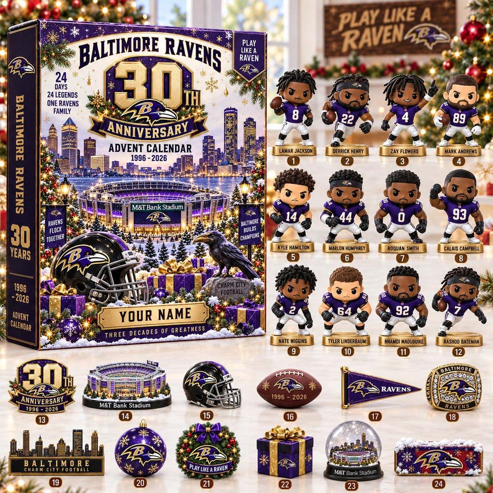 Baltimore Ravens 2026 30th Anniversary Advent Calendar 24 Acrylic Ornaments Blind Box Gift For Fans