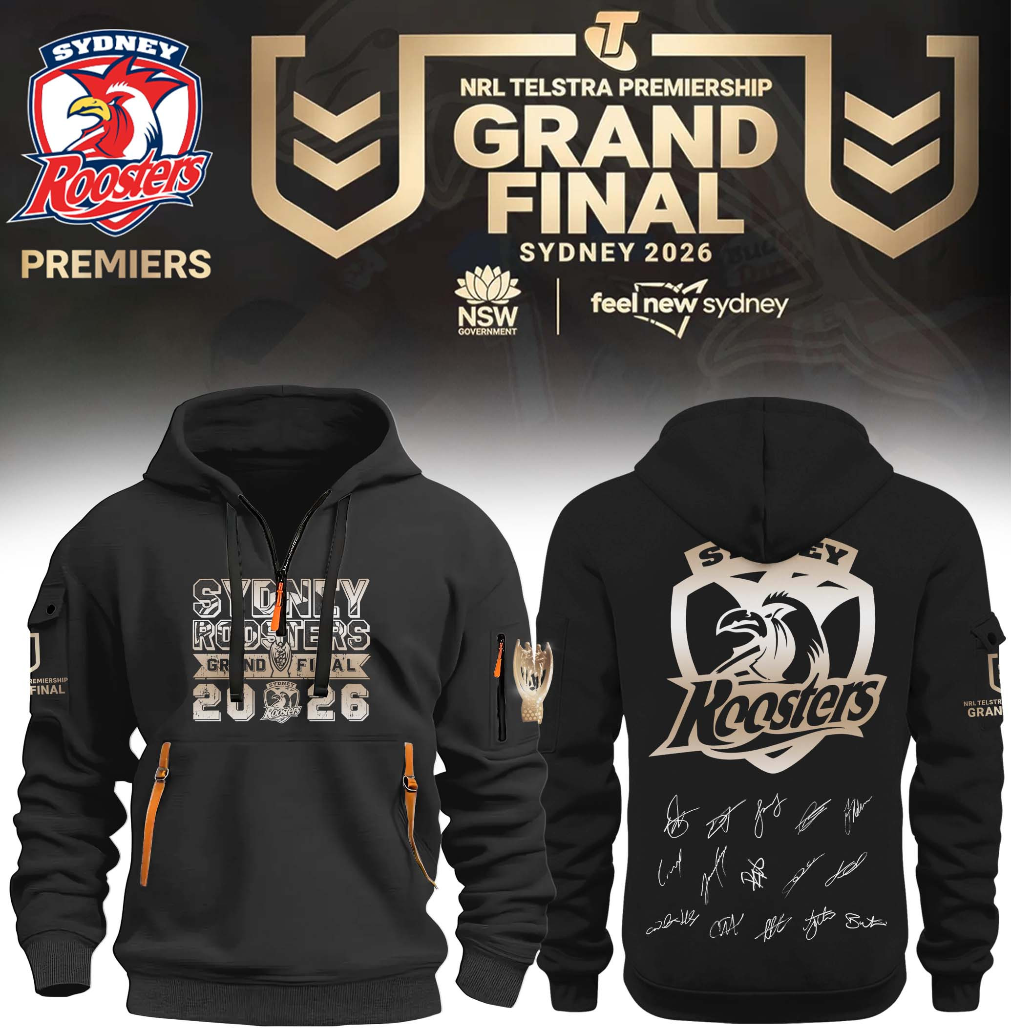 Sydney Roosters Merch 2026 NRL Premiers Signed Half Zip Hoodie Sydney Roosters Clothing Fan Gears 1 - Unicasport Sydney Roosters Merch 2026 NRL Premiers Signed Half Zip Hoodie Sydney Roosters Clothing Fan Gears