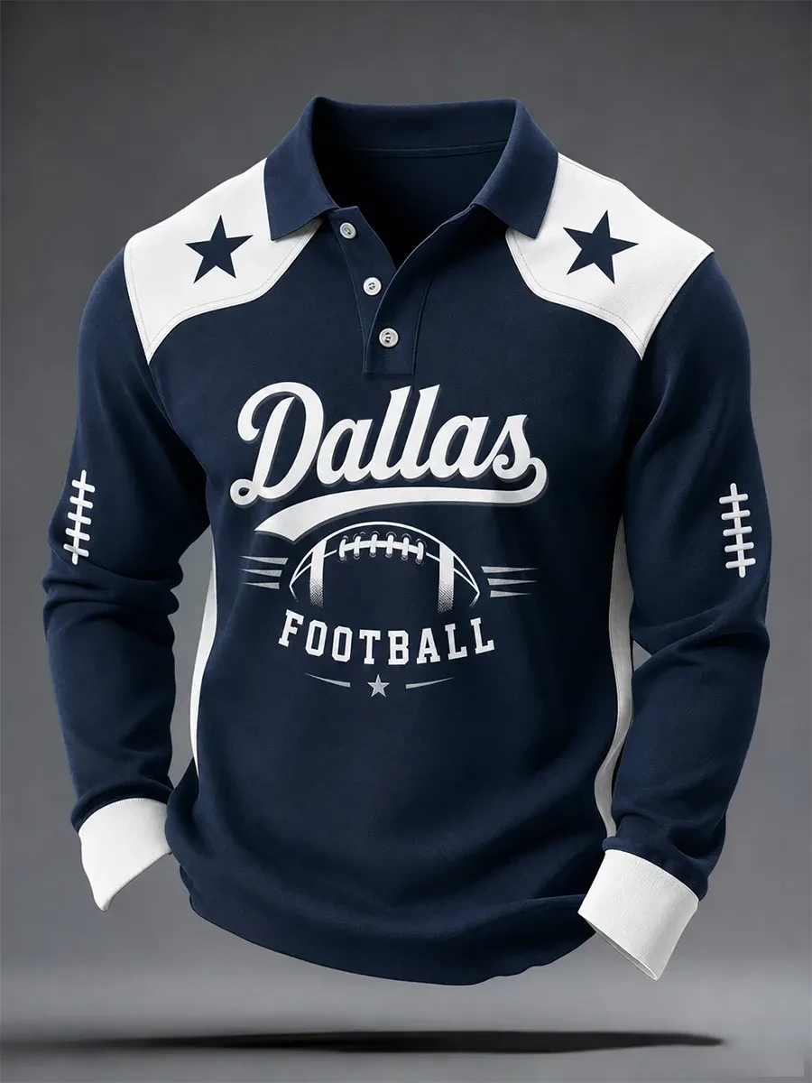 Dallas Cowboys Merch Dallas Football Long Sleeve Polo Shirt Cowboys Game Day Apparel Fans Gifts