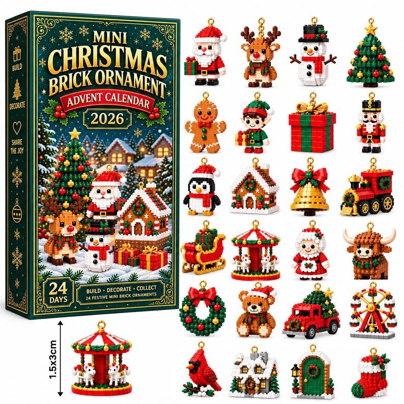 Mini Christmas Brick Ornament Advent Calendar 2026 24 Days Countdown Gifts For Son